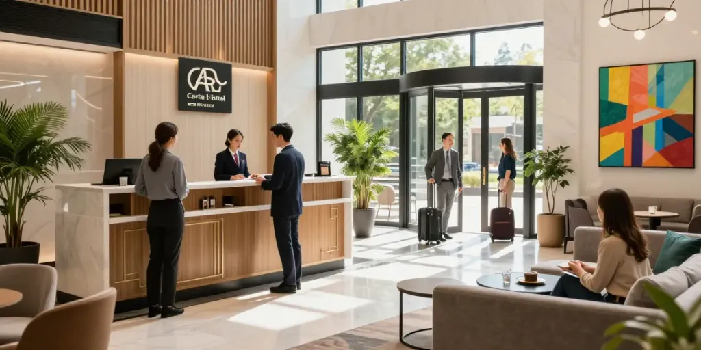 Welcoming atmosphere at ROKOK88 Carter Hotel lobby with guests checking in