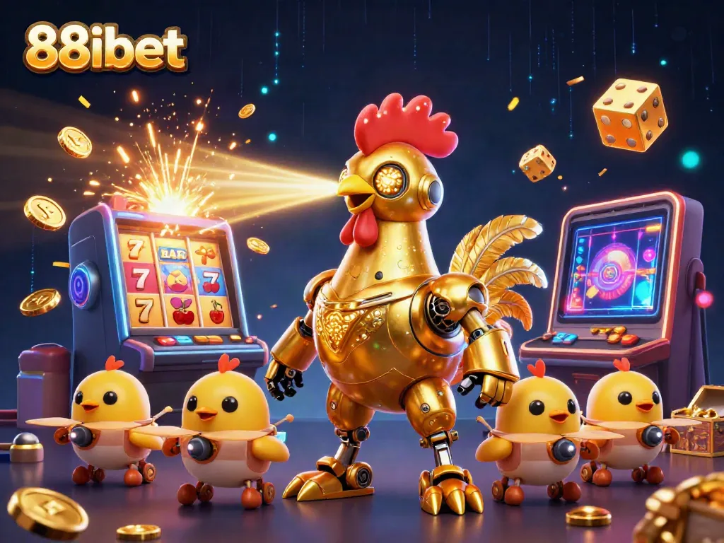 Experience thrilling action with 88ibet as a golden rooster robot and chick drones burst through a jackpot explosion.