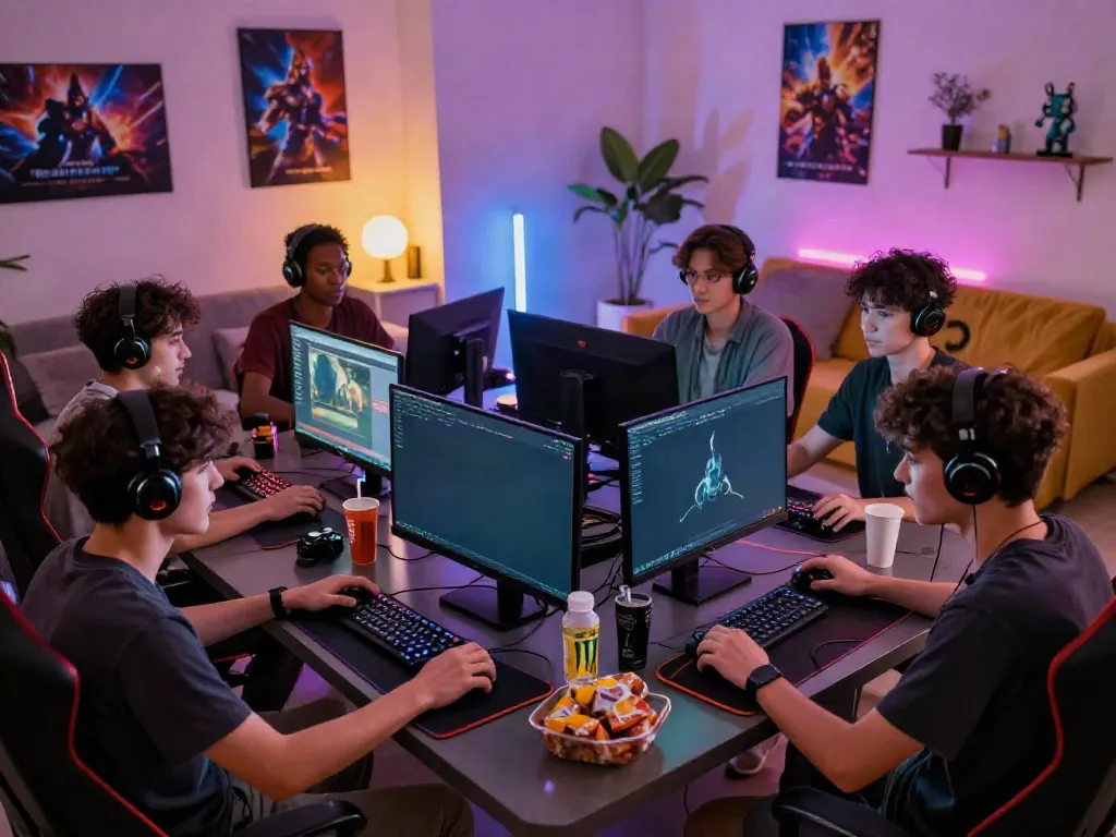 Dynamic gaming session featuring the rokok88 apk platform with diverse young adults engaging in multiplayer excitement.