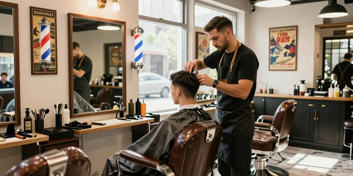 rokok88 login in a modern barbershop setting with a barber styling a client