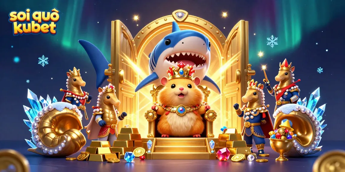 Engage in exciting soi cầu kubet gaming with immersive 3D visuals of a hamster king and treasures.