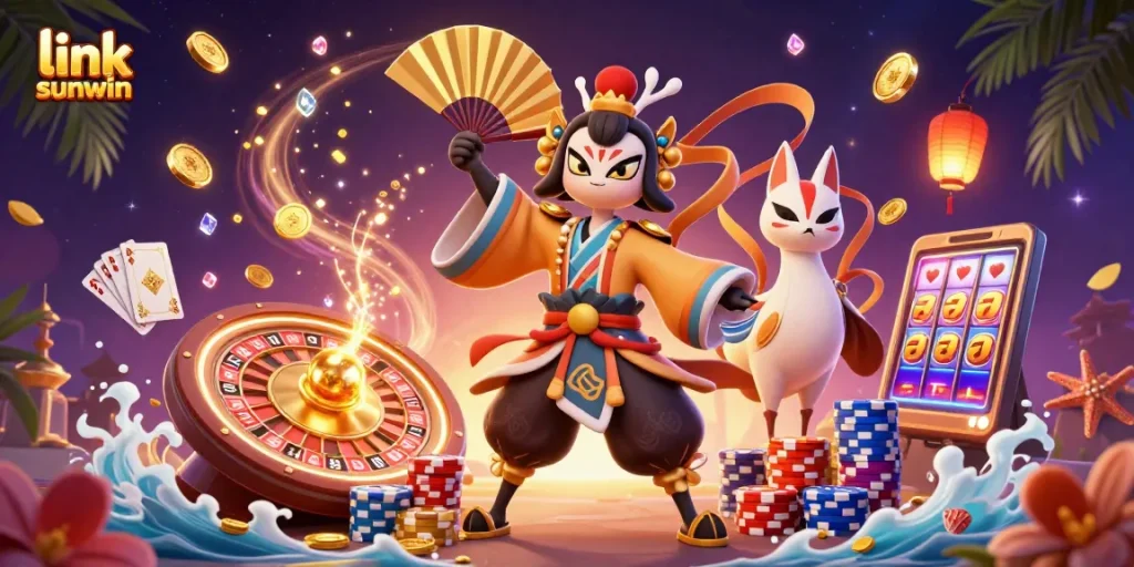 Experience the thrilling action at Sunwin with cascading coins and vibrant game elements showcasing link sunwin.